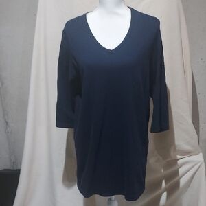 Woman Within Deep Blue V-Neck Long Sleeve Top